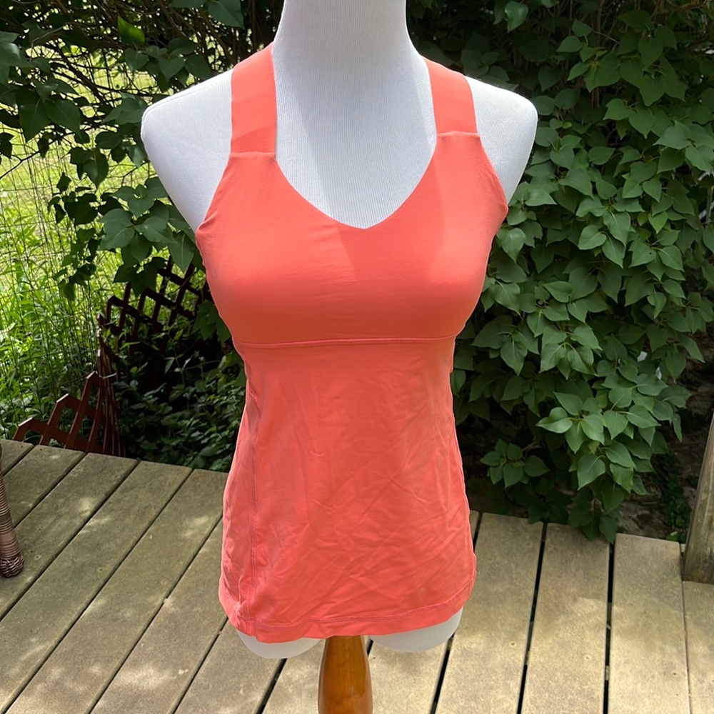 Lululemon Athletic Tank Top Built in Bra, Cross Back Womens Small Size 6 Coral